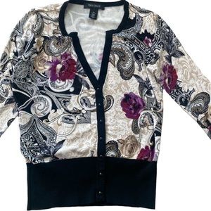 WHBM XS paisley floral cardigan sweater